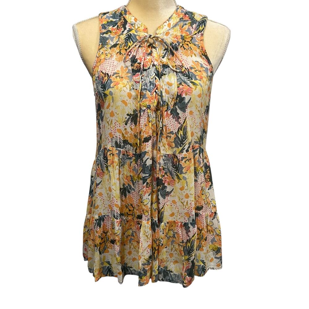 Anthopologie Floreat Floral Sleeveless Lace Up Tank Top Size 2